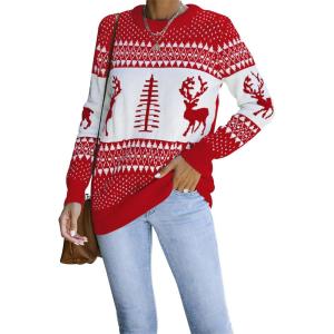 LookbookStore Women Ugly Christmas Tree Reindeer Holiday Knit Sweater Pullover(Red-103)