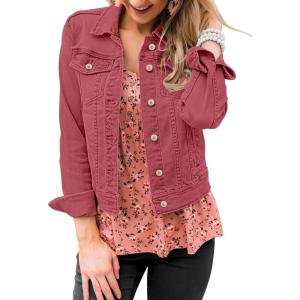 LookbookStore Women’s Basic Long Sleeves Button Down Fitted Denim Jean Jackets(Baked Apple)