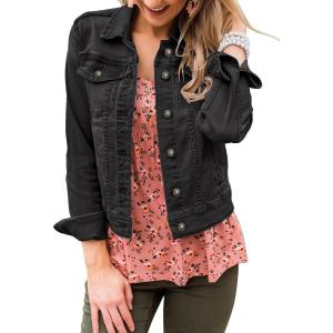 LookbookStore Women’s Basic Long Sleeves Button Down Fitted Denim Jean Jackets(Black)