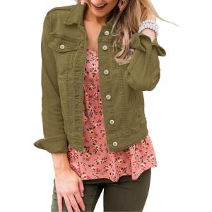 LookbookStore Women’s Basic Long Sleeves Button Down Fitted Denim Jean Jackets(Olive Green)