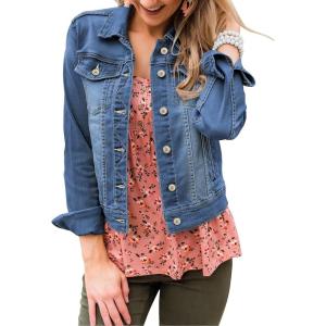 LookbookStore Women’s Basic Long Sleeves Button Down Fitted Denim Jean Jackets(Vintage Blue)