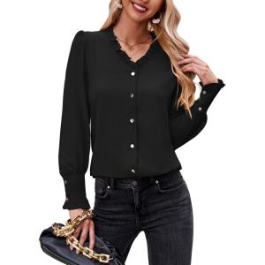 LookbookStore Womens Business Casual Tops Work Blouses Button Down Long Sleeve Dressy Shirt