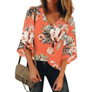LookbookStore Women’s Casual Dress Shirt(Floral Print Salmon)