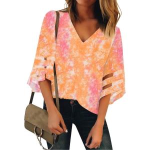 LookbookStore Women’s Casual Dress Shirt(Tie Dye Orange)