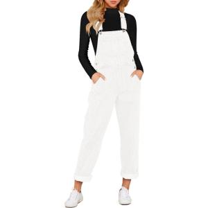 LookbookStore Women’s Casual Stretch Denim Bib Overalls Pants Pocketed Jeans Jumpsuits(Brilliant White)