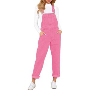 LookbookStore Women’s Casual Stretch Denim Bib Overalls Pants Pocketed Jeans Jumpsuits(Candy Pink)