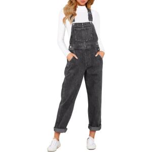LookbookStore Women’s Casual Stretch Denim Bib Overalls Pants Pocketed Jeans Jumpsuits(Frost Gray)