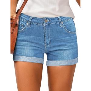 LookbookStore Women’s High Waisted Rolled Hem Distressed Jeans Ripped Denim Shorts(1 Little Boy Blue)