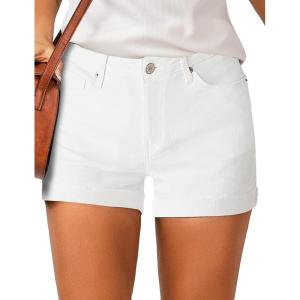LookbookStore Women’s High Waisted Rolled Hem Distressed Jeans Ripped Denim Shorts(Beige-1763)
