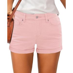 LookbookStore Women’s High Waisted Rolled Hem Distressed Jeans Ripped Denim Shorts(Candy Pink -1763)