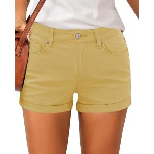 LookbookStore Women’s High Waisted Rolled Hem Distressed Jeans Ripped Denim Shorts(Gold Rattan)