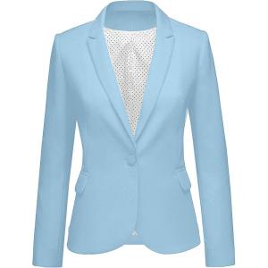 LookbookStore Womens Notched Lapel Pockets Button Work Office Blazer Jacket Suit(Airy Blue)
