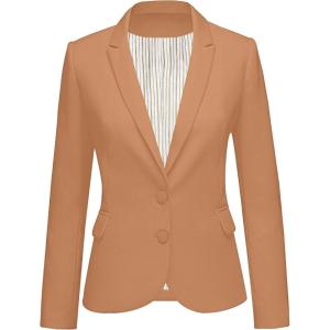 LookbookStore Womens Notched Lapel Pockets Button Work Office Blazer Jacket Suit(Almond Brown)
