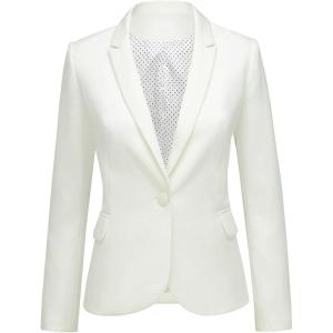 LookbookStore Womens Notched Lapel Pockets Button Work Office Blazer Jacket Suit(Beige)