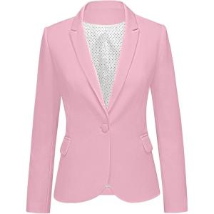 LookbookStore Womens Notched Lapel Pockets Button Work Office Blazer Jacket Suit(Candy Pink)
