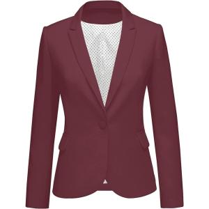 LookbookStore Womens Notched Lapel Pockets Button Work Office Blazer Jacket Suit(Dark Red)