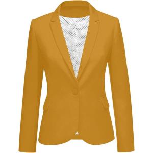 LookbookStore Womens Notched Lapel Pockets Button Work Office Blazer Jacket Suit(Dusky Citron Yellow)