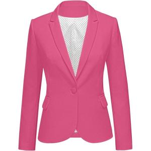 LookbookStore Womens Notched Lapel Pockets Button Work Office Blazer Jacket Suit(Hot Pink)