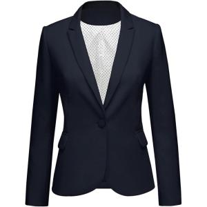 LookbookStore Womens Notched Lapel Pockets Button Work Office Blazer Jacket Suit(Navy)