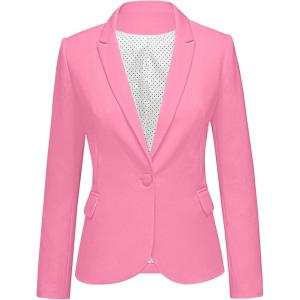 LookbookStore Womens Notched Lapel Pockets Button Work Office Blazer Jacket Suit(Sachet Pink)