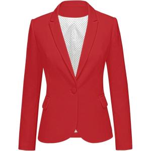 LookbookStore Womens Notched Lapel Pockets Button Work Office Blazer Jacket Suit(True Red)