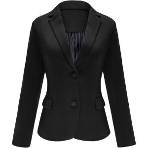 LookbookStore Womens Notched Lapel Pockets Button Work Office Blazer Jacket Suit(Two Buttons Black)