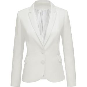 LookbookStore Womens Notched Lapel Pockets Button Work Office Blazer Jacket Suit(Two Buttons Brilliant White W Striped Lining)