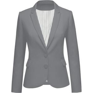 LookbookStore Womens Notched Lapel Pockets Button Work Office Blazer Jacket Suit(Two Buttons Dark Grey)