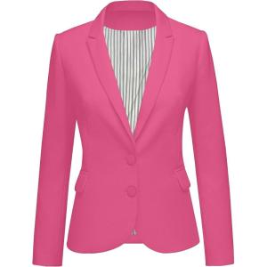 LookbookStore Womens Notched Lapel Pockets Button Work Office Blazer Jacket Suit(Two Buttons Hot Pink)