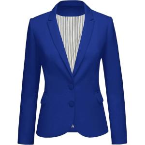 LookbookStore Womens Notched Lapel Pockets Button Work Office Blazer Jacket Suit(Two Buttons Lapis Blue W Striped Lining)