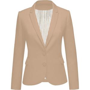 LookbookStore Womens Notched Lapel Pockets Button Work Office Blazer Jacket Suit(Two Buttons Light French Beige)