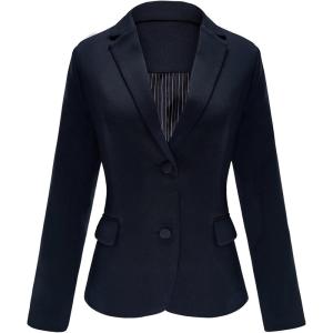 LookbookStore Womens Notched Lapel Pockets Button Work Office Blazer Jacket Suit(Two Buttons Navy)