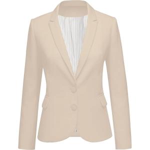 LookbookStore Womens Notched Lapel Pockets Button Work Office Blazer Jacket Suit(Two Buttons Oatmeal)