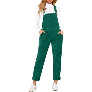 LookbookStore Womens Overalls Corduroy Bib Adjustable Straps Fashion Jumpsuit Overall for Women with Pocket(Alpine Green)
