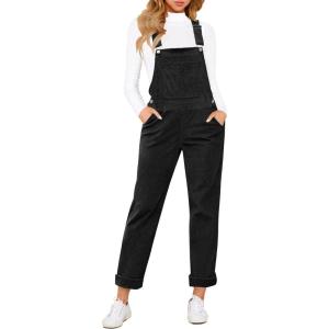 LookbookStore Womens Overalls Corduroy Bib Adjustable Straps Fashion Jumpsuit Overall for Women with Pocket(Black)