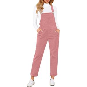 LookbookStore Womens Overalls Corduroy Bib Adjustable Straps Fashion Jumpsuit Overall for Women with Pocket(Dusty Rose)