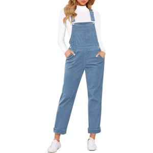 LookbookStore Womens Overalls Corduroy Bib Adjustable Straps Fashion Jumpsuit Overall for Women with Pocket(Gray Blue)
