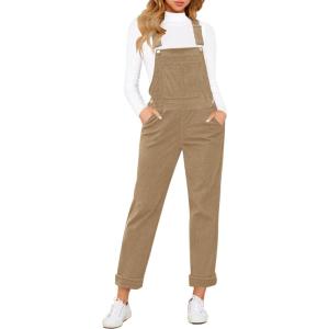 LookbookStore Womens Overalls Corduroy Bib Adjustable Straps Fashion Jumpsuit Overall for Women with Pocket(Khaki)