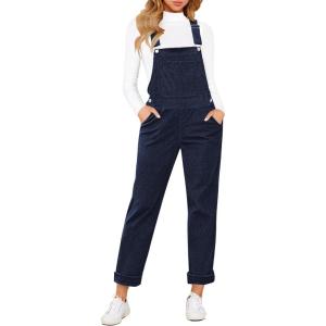 LookbookStore Womens Overalls Corduroy Bib Adjustable Straps Fashion Jumpsuit Overall for Women with Pocket(Navy Blue)