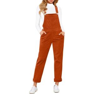 LookbookStore Womens Overalls Corduroy Bib Adjustable Straps Fashion Jumpsuit Overall for Women with Pocket(Rust)
