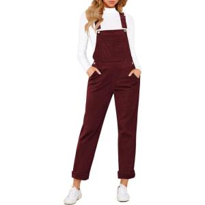 LookbookStore Womens Overalls Corduroy Bib Adjustable Straps Fashion Jumpsuit Overall for Women with Pocket(Tawny Port)