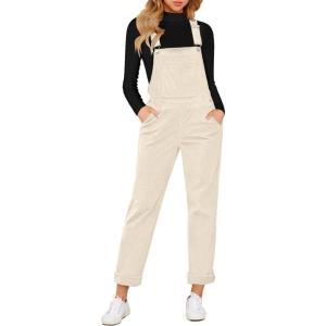 LookbookStore Womens Overalls Corduroy Bib Adjustable Straps Fashion Jumpsuit Overall for Women with Pocket(Vanilla)