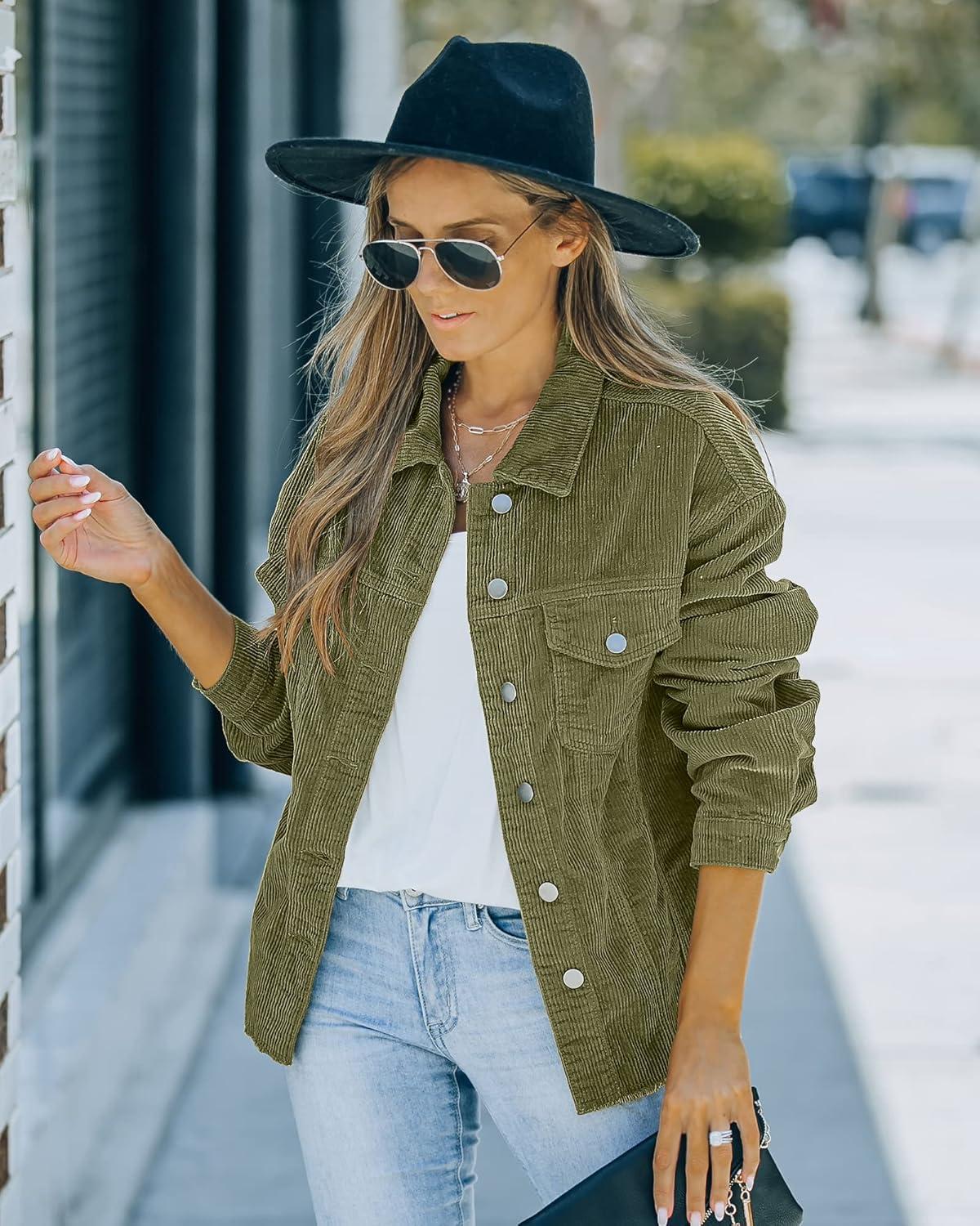 imageLookbookStore Corduroy Shacket Jacket Women Oversized Jackets Fall Winter Coats