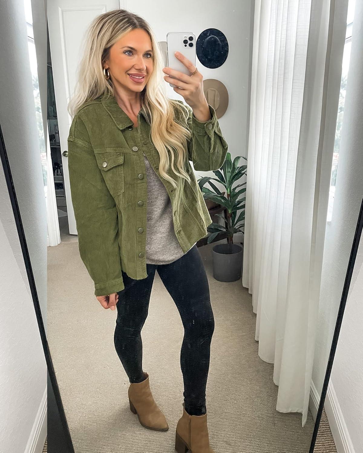 imageLookbookStore Corduroy Shacket Jacket Women Oversized Jackets Fall Winter Coats