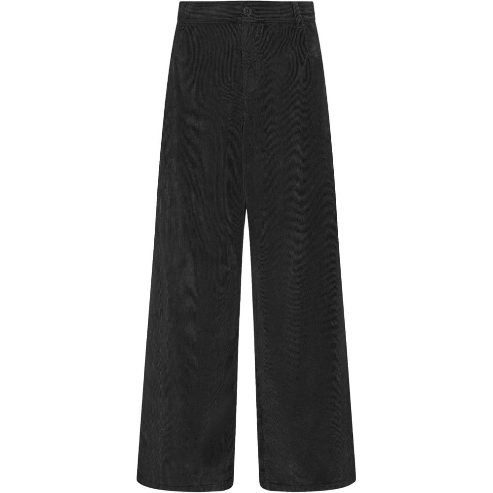 imageLookbookStore Corduroy Pants for Women High Waisted Wide Leg Elastic Waist Casual Work Pants Fall Trousers with PocketsBlack