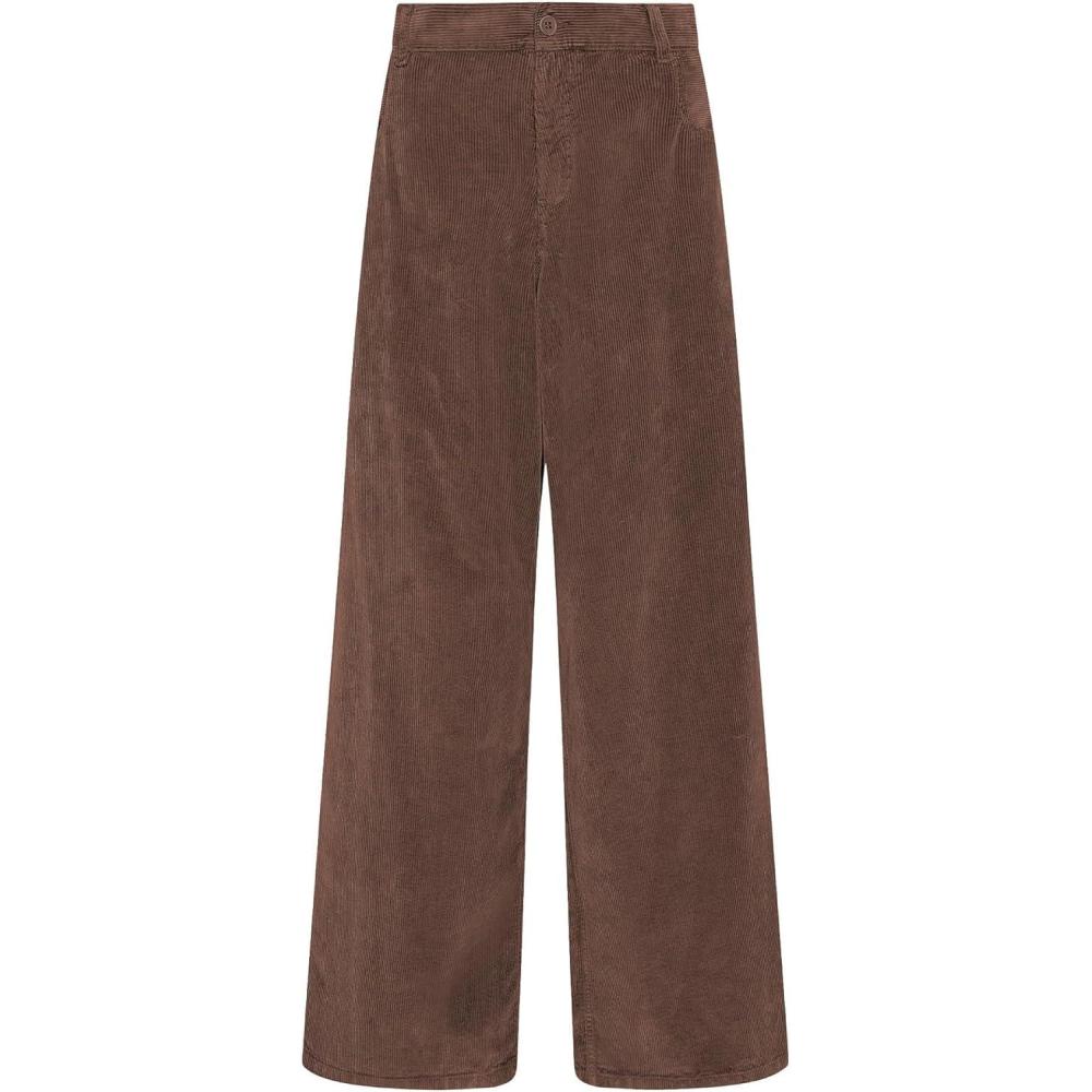 imageLookbookStore Corduroy Pants for Women High Waisted Wide Leg Elastic Waist Casual Work Pants Fall Trousers with PocketsBrown
