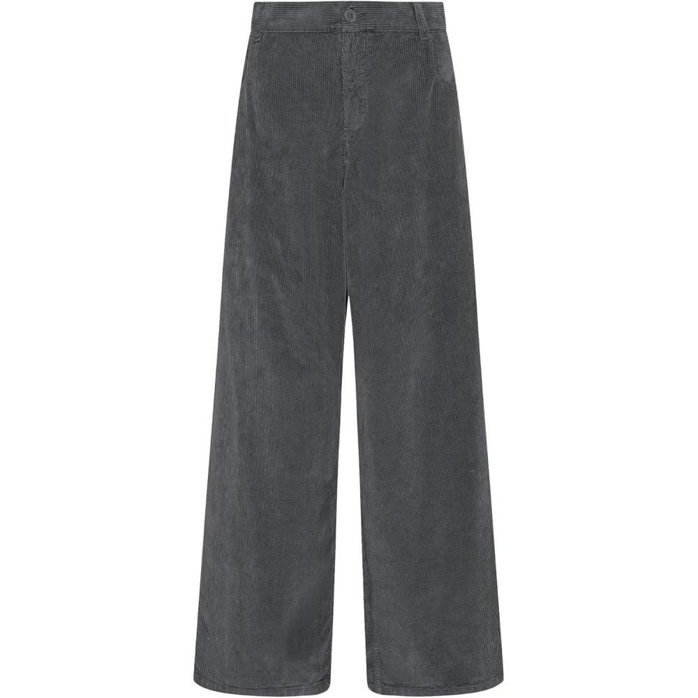 imageLookbookStore Corduroy Pants for Women High Waisted Wide Leg Elastic Waist Casual Work Pants Fall Trousers with PocketsDark Gray