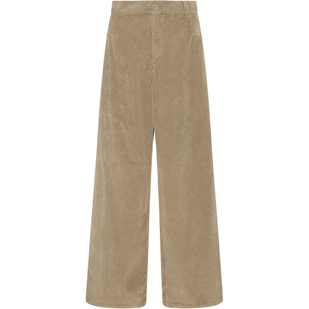 imageLookbookStore Corduroy Pants for Women High Waisted Wide Leg Elastic Waist Casual Work Pants Fall Trousers with PocketsKhaki