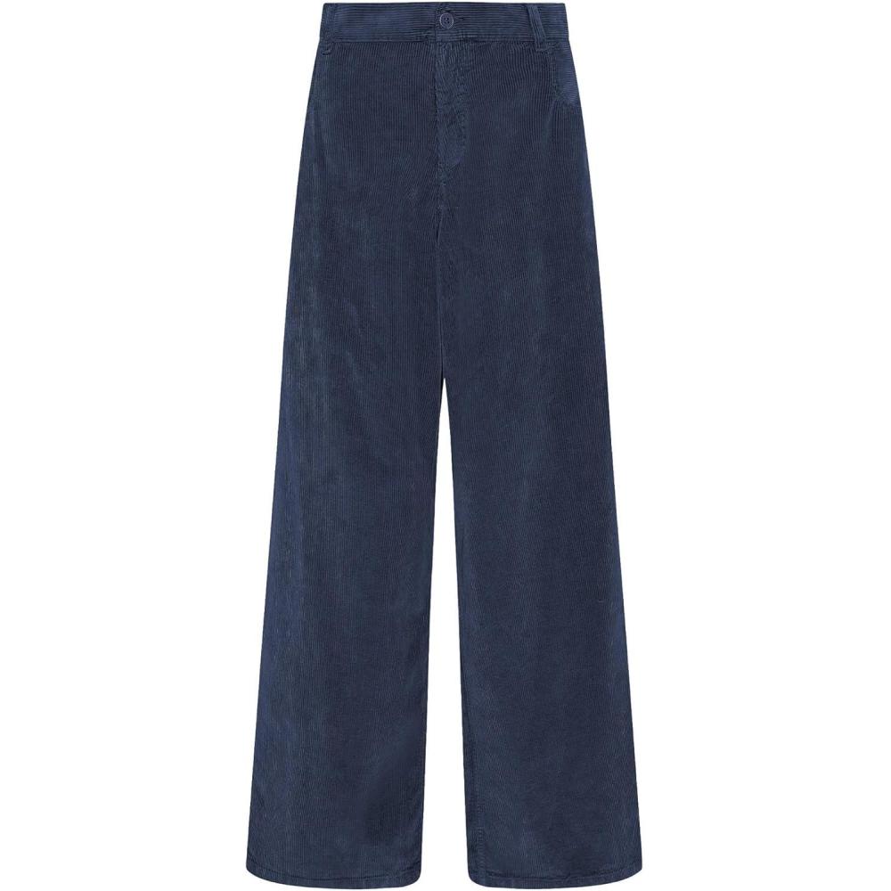 imageLookbookStore Corduroy Pants for Women High Waisted Wide Leg Elastic Waist Casual Work Pants Fall Trousers with PocketsNavy Blue