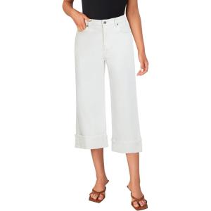 LookbookStore Capris Jeans for Women Wide Leg High Waisted Casual Summer Roll Hem Cropped Stretch Denim Jean Capri Pants(Off-white)
